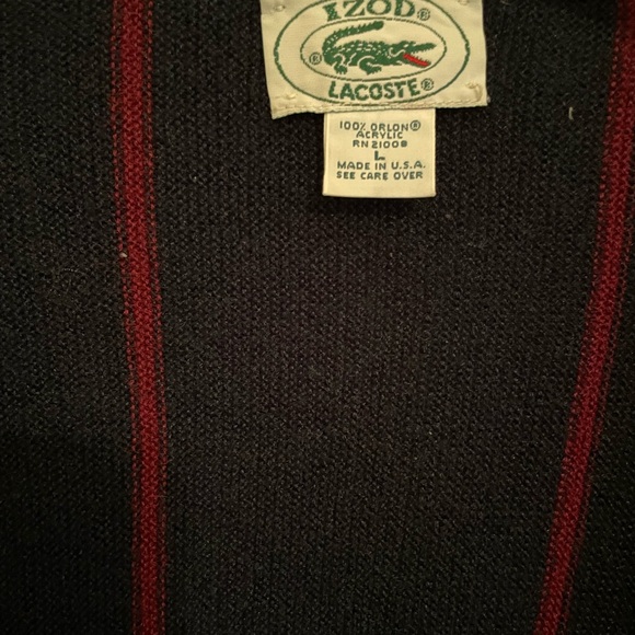 EUC Vintage IZOD Lacoste navy blue red stripe pearl  button cardigan men’s large - Picture 3 of 8